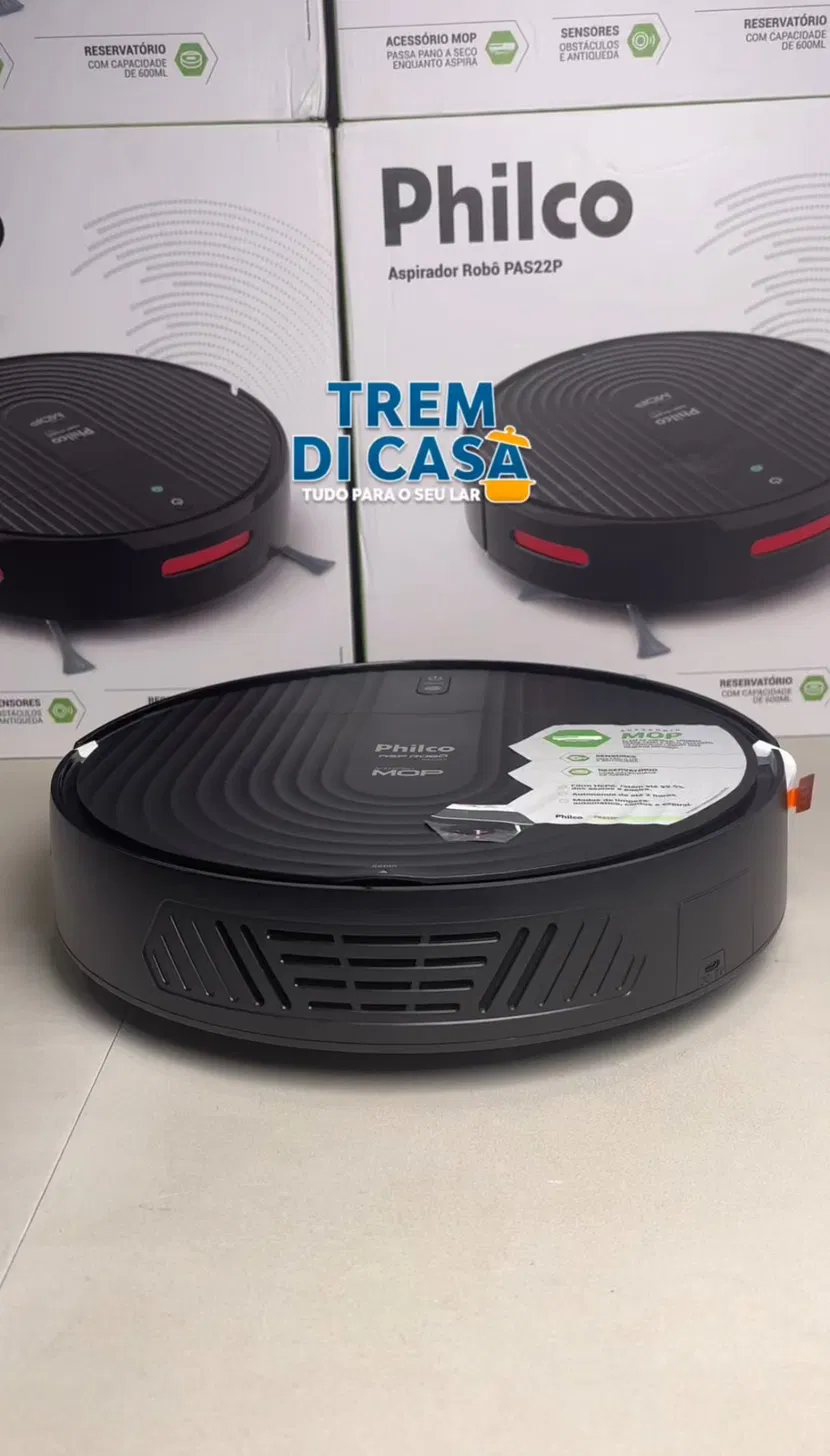 Aspirador robô Philco preto com função mop